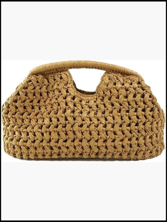 Handbags - Large Woven Straw Satchel Clutch Bag Summer Beach Vacation Top Handle Handbag